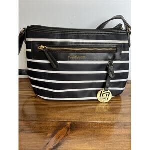 Liz Claiborne Shoulder Bag Stripped Black & White Gold Tone Hardware
